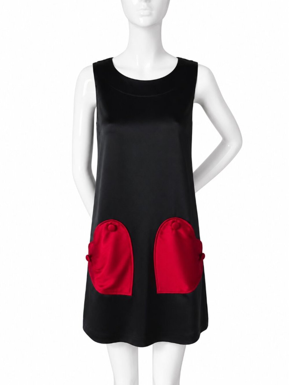 Love Moschino Black Mini Dress Red Heart Pockets Size S